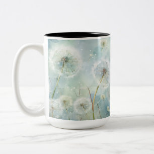Caneca De Café Em Dois Tons FLORES DE DANDELION DE COR DE ÁGUA bonito PASTEL