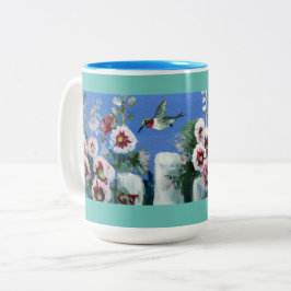 Caneca De Café Em Dois Tons FLORES DE HUMMINGBIRDS FENCE MÚG DE CAFÉ DE 2 Tons