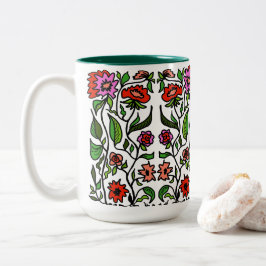 Caneca De Café Em Dois Tons Flores de Jardim Divertidas Ilustradas 