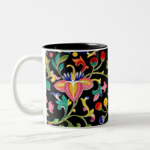 Caneca De Café Em Dois Tons Flores de Lotus e Vinha