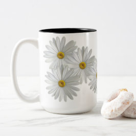 Caneca De Café Em Dois Tons Flores de Marguerite Branca