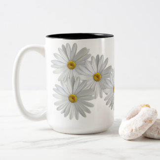 Caneca De Café Em Dois Tons Flores de Marguerite Branca