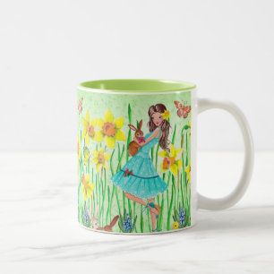 Caneca De Café Em Dois Tons Flores De Mola Bonito