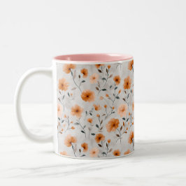 Caneca De Café Em Dois Tons Flores de outono Flores de Aquarela Floral Minimal