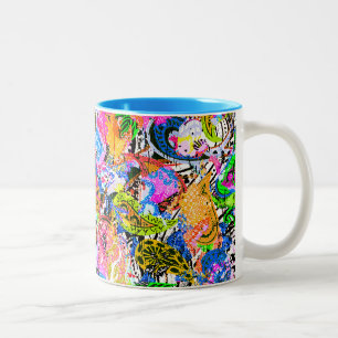Caneca De Café Em Dois Tons Flores de paisley mistas abstratas coloridas fofas