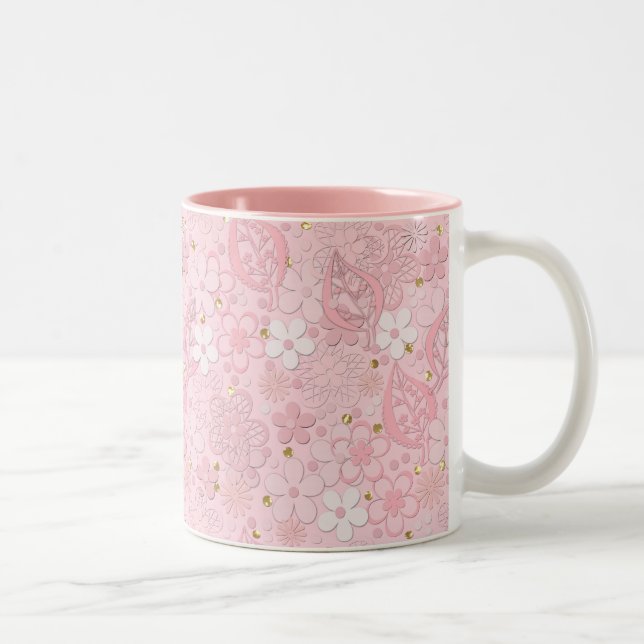 Caneca De Café Em Dois Tons Flores de papel rosa (Direita)