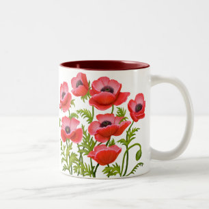 Caneca De Café Em Dois Tons Flores de Papoila Vermelha