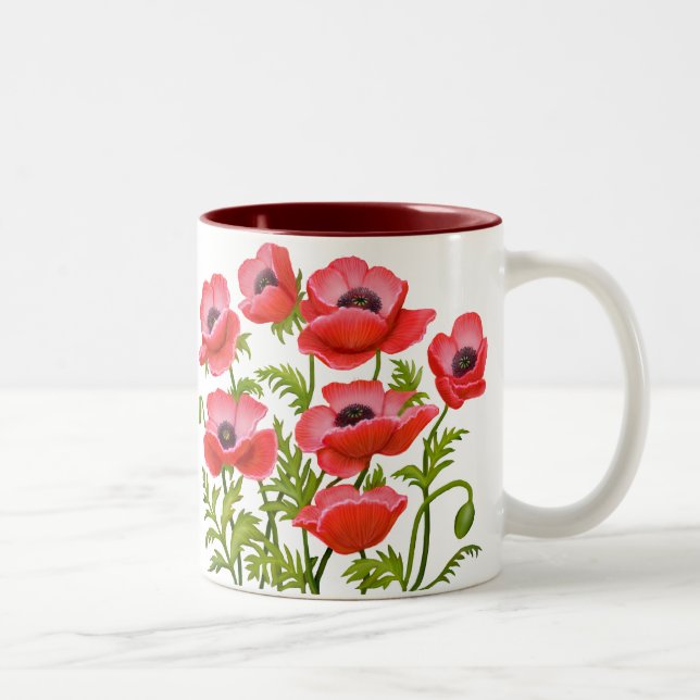 Caneca De Café Em Dois Tons Flores de Papoila Vermelha (Direita)