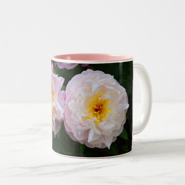 Caneca De Café Em Dois Tons Flores de peônia (Frente Esquerda)