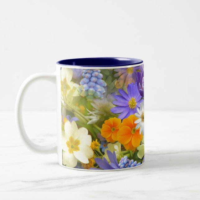 Caneca De Café Em Dois Tons Flores de primavera (Esquerda)