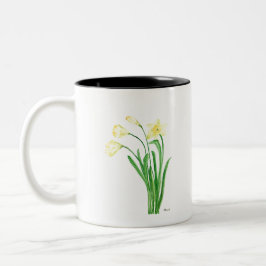 Caneca De Café Em Dois Tons Flores de primavera floral amarelas daffodils