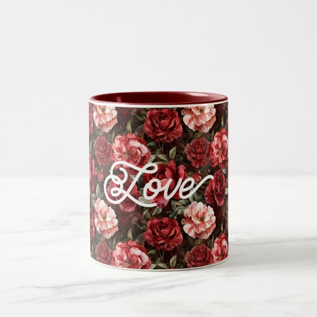 Caneca De Café Em Dois Tons Flores de Rosa Rosa Vermelha (Centro)