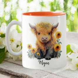 Caneca De Café Em Dois Tons Flores-do-mato-brancas, vitelo-do-sol, personaliza