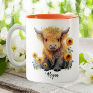 Caneca De Café Em Dois Tons Flores-do-mato-brancas, vitelo-do-sol, personaliza