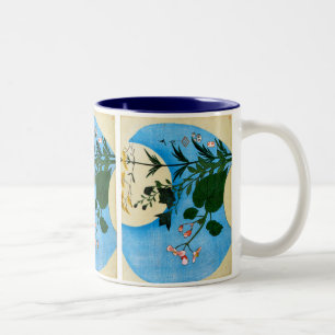 Caneca De Café Em Dois Tons Flores do outono na frente da Lua cheia