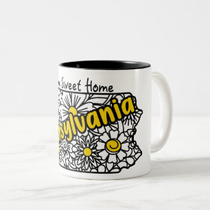 Caneca De Café Em Dois Tons Flores Doodle da Pensilvânia