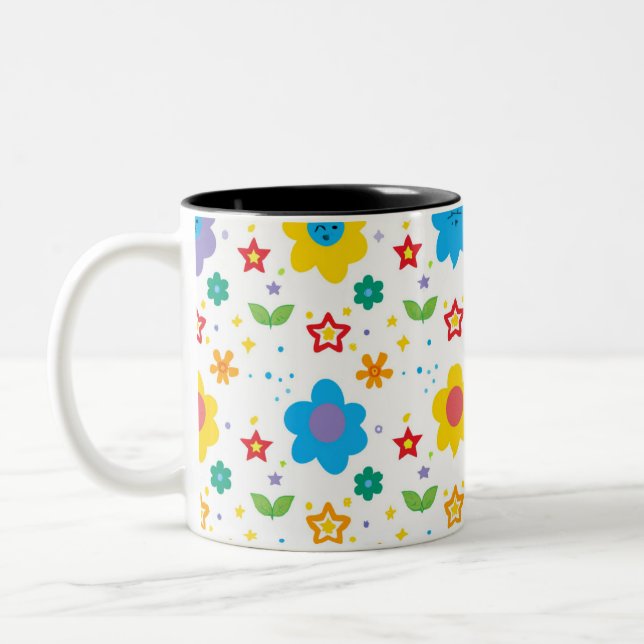 Caneca De Café Em Dois Tons Flores e estrelas brilhantes (Esquerda)