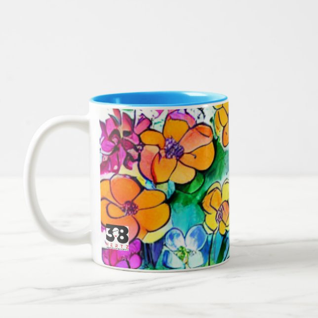 Caneca De Café Em Dois Tons Flores e Letras (Esquerda)