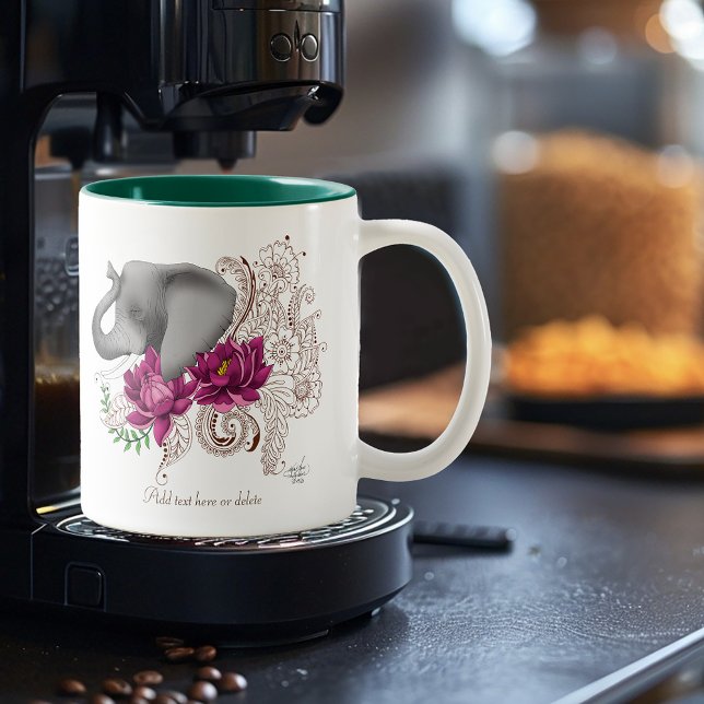Caneca De Café Em Dois Tons Flores Elefantes Henna Lotus (Criador carregado)