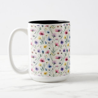 Caneca De Café Em Dois Tons Flores em Aquarela