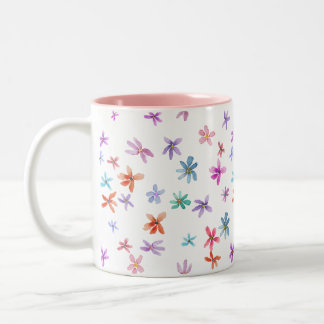 Caneca De Café Em Dois Tons Flores em aquarela