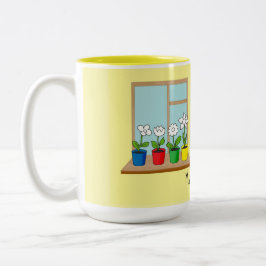 Caneca De Café Em Dois Tons flores em vasos na janela