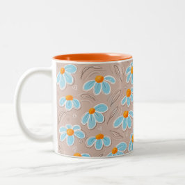 Caneca De Café Em Dois Tons Flores Felizes