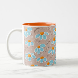 Caneca De Café Em Dois Tons Flores Felizes