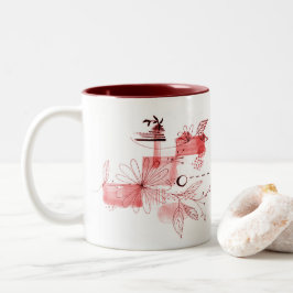 Caneca De Café Em Dois Tons Flores Geométricas abstrato deixam borgonha preta