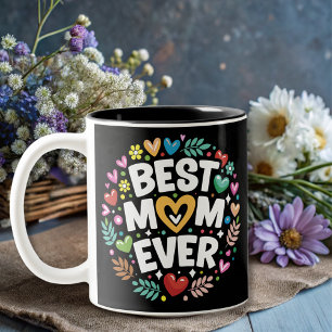 Caneca De Café Em Dois Tons flores modernas, melhor mãe de sempre