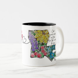 Caneca De Café Em Dois Tons Flores Multicolores em Aquarela e Caneta