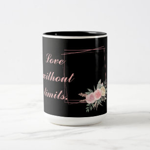 Caneca De Café Em Dois Tons Flores Negras Bonitas, Adoro uma citação