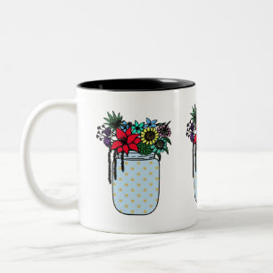Caneca De Café Em Dois Tons Flores num vaso