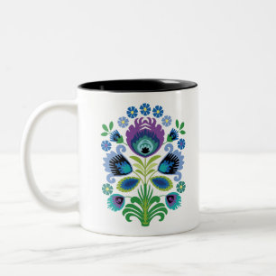 Caneca De Café Em Dois Tons Flores populares polonesas roxas