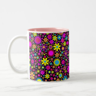 Caneca De Café Em Dois Tons Flores Psicodélicas Vibrantes em Flor