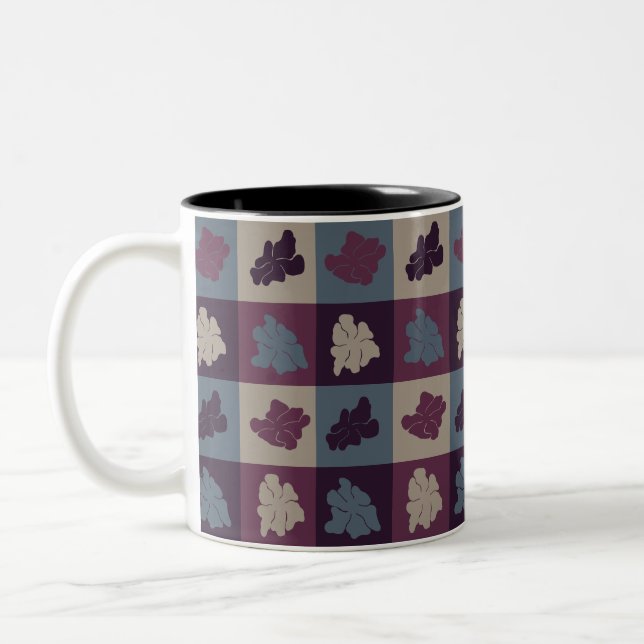 Caneca De Café Em Dois Tons Flores Retro Onduladas - Tons Frios (Esquerda)