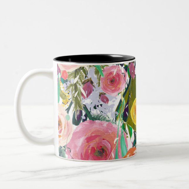 Caneca De Café Em Dois Tons Flores românticas da aguarela do jardim (Esquerda)