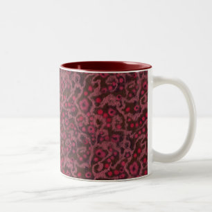Caneca De Café Em Dois Tons Flores rosa, Curvas de pincel, padrão de feltro d