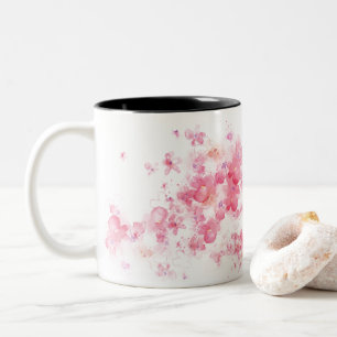 Caneca De Café Em Dois Tons Flores Rosa De Luxo Abstrato Arte Floral De Aquare