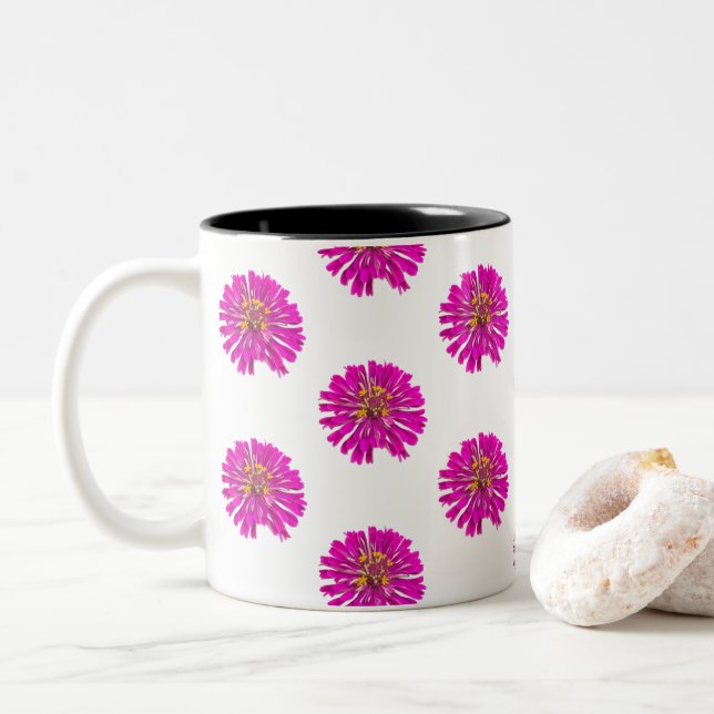 Caneca De Café Em Dois Tons Flores Rosa e Amarela (Com Donut)