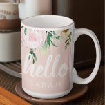 Caneca De Café Em Dois Tons Flores Rosa Moderno Pastel Alô E Você Chama<br><div class="desc">Flores Rosa Moderno Pastel Alô E Você Chama</div>