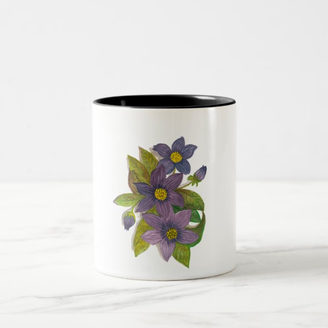 Caneca De Café Em Dois Tons flores roxas (Centro)