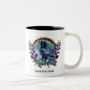 Caneca De Café Em Dois Tons Flores Roxos Coroa de Cristais Celestiais Corvo