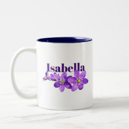 Caneca De Café Em Dois Tons Flores Roxos de Hepática Nome Personalizado