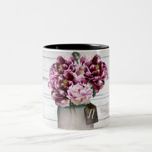 Caneca De Café Em Dois Tons Flores Rústicas com Charme em Madeira e Tons de Bo