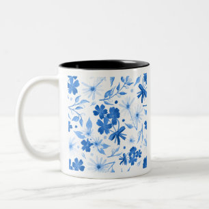Caneca De Café Em Dois Tons Flores Selvagens Azuis do País Floral
