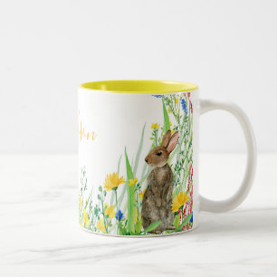 Caneca De Café Em Dois Tons Flores Selvagens com Aquarela Floral de Coelho Dua