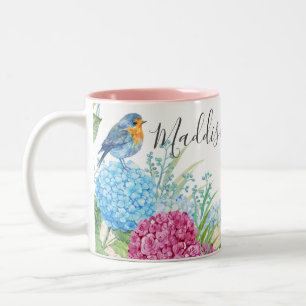 Caneca De Café Em Dois Tons Flores Selvagens com Hydrangea Floral Watercolor