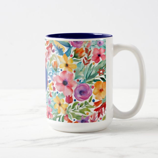Caneca De Café Em Dois Tons Flores Selvagens Elegantes Florais e Botânicas (Direita)