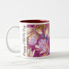 Caneca De Café Em Dois Tons Flores Selvagens Protea Magenta